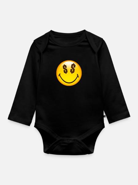 Smiley Dollar Signs - Langærmet babybody, økologisk bomuld - sort