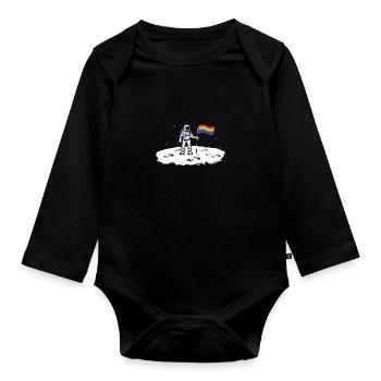 Astronaut Regenbogenflagge - Baby Bio-Langarm-Body - Schwarz - Vorne