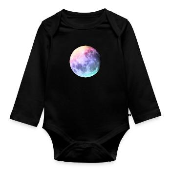Mond in Pastell Regenbogen - Baby Bio-Langarm-Body - Schwarz - Vorne