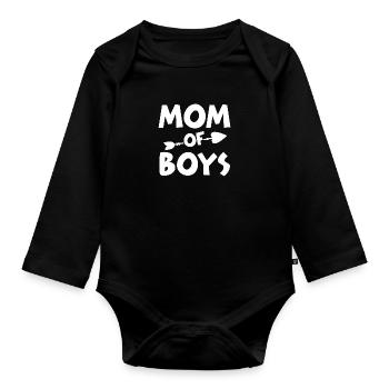 Mom of Boys cooler Mutter Spruch Mama Geschenkidee - Baby Bio-Langarm-Body - Schwarz - Vorne