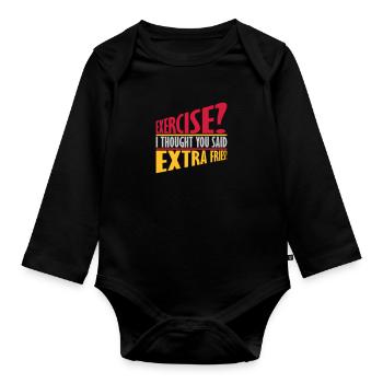 Exercise Extra Fries Zitat - Baby Bio-Langarm-Body - Schwarz - Vorne