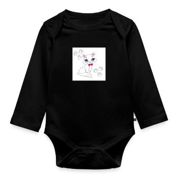 Cat - Organic Longsleeve Baby Bodysuit - black - Front