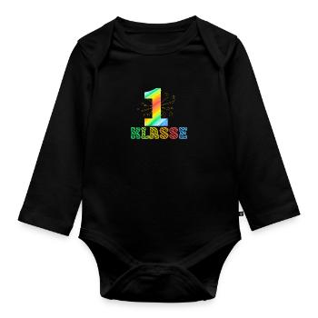 1 Klasse | zurück zur Schule | First Grade | - Baby Bio-Langarm-Body - Schwarz - Vorne