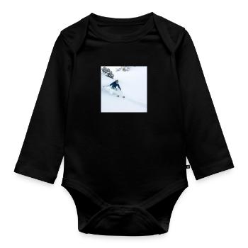 Skifahrer in tiefem Pulverschnee - Baby Bio-Langarm-Body - Schwarz - Vorne