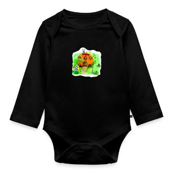 Fairytale Pumpkin House - Organic Longsleeve Baby Bodysuit - black - Front