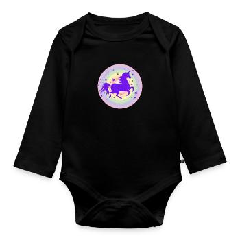 Laufende Einhorn Silhouette - Baby Bio-Langarm-Body - Schwarz - Vorne
