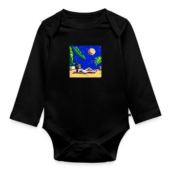astronaut lounging in a tropical resort in space - Organic Longsleeve Baby Bodysuit - black - Front
