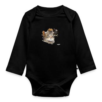 Katzengesicht 10 - Baby Bio-Langarm-Body - Schwarz - Vorne