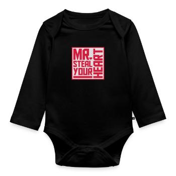 Mr steal your heart - Organic Longsleeve Baby Bodysuit - black - Front