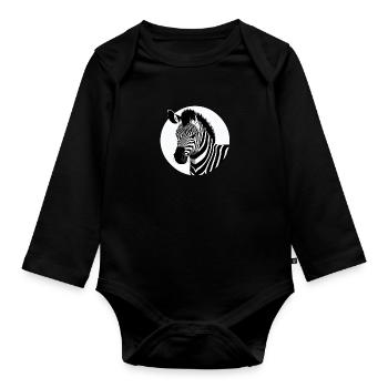 Fun Zebra Cartoon Funny Nature Animal Safari 2 - Organic Longsleeve Baby Bodysuit - black - Front