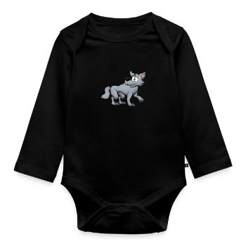Grey Wolf - Organic Longsleeve Baby Bodysuit - black - Front