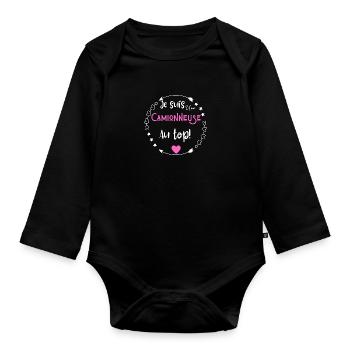 Je suis une camionneuse au top - Body Bébé bio manches longues - noir - Devant