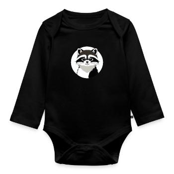 Waschbären süßer Cartoon Waschbär 36 - Baby Bio-Langarm-Body - Schwarz - Vorne