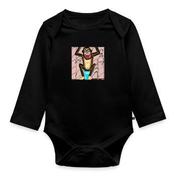 A laughing monkey on the toilet - Organic Longsleeve Baby Bodysuit - black - Front