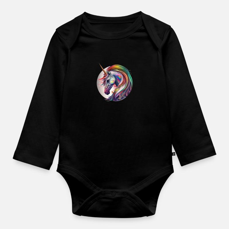 Regenbogen Einhorn - Baby Bio-Langarm-Body - Schwarz