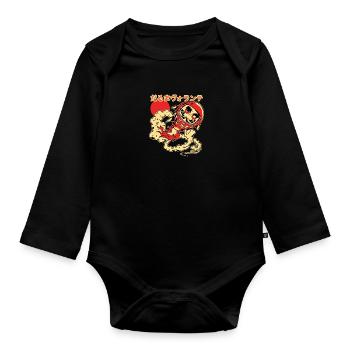 Fliegende Daruma-Puppe - Baby Bio-Langarm-Body - Schwarz - Vorne