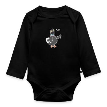 Coo / Boo Taube (Weiß) - Baby Bio-Langarm-Body - Schwarz - Vorne