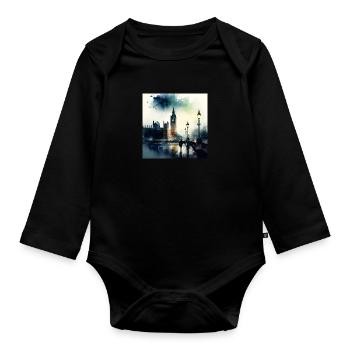 London Scenery Big Ben Aquarell - Organic Longsleeve Baby Bodysuit - black - Front