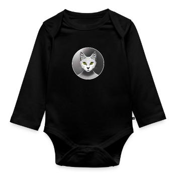 Cat as graphic Low Poly Art Circle black and white - Organic Longsleeve Baby Bodysuit - black - Front