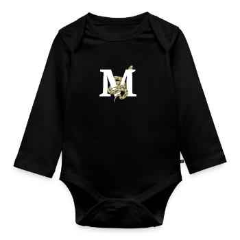 Letter m snake - Organic Longsleeve Baby Bodysuit - black - Front