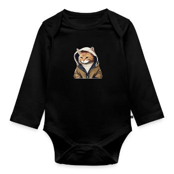 Cute Cat Ur-Tshirt - Baby Bio-Langarm-Body - Schwarz - Vorne