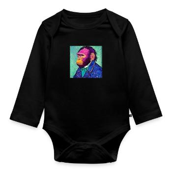 Monkey van gogh - Organic Longsleeve Baby Bodysuit - black - Front