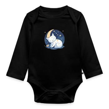 Chat mignon sur la lune - Body Bébé bio manches longues - noir - Devant