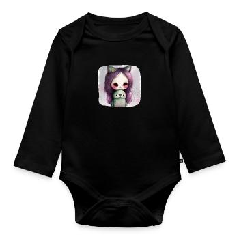 Katze Katzenmädchen - Phantasie - Baby Bio-Langarm-Body - Schwarz - Vorne