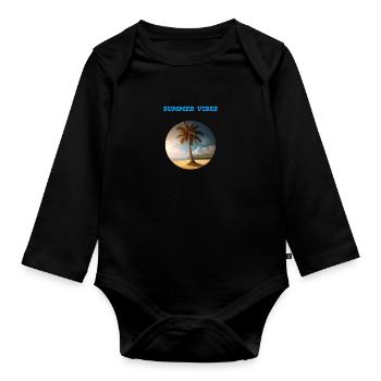 Kokospalme am Sandstrand „Summer Vibes“ - Baby Bio-Langarm-Body - Schwarz - Vorne