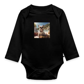 Französische Bulldogge mit Sonnenbrille am Strand - Baby Bio-Langarm-Body - Schwarz - Vorne