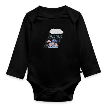 3 cute kids in the rain - Organic Longsleeve Baby Bodysuit - black - Front