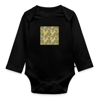 Feuilles sans couture Motif Feuille Feuillage Nature Print - Body Bébé bio manches longues - noir - Devant