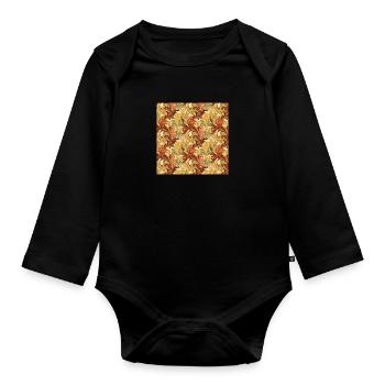 Feuilles sans couture Motif Feuille Feuillage Nature Print - Body Bébé bio manches longues - noir - Devant