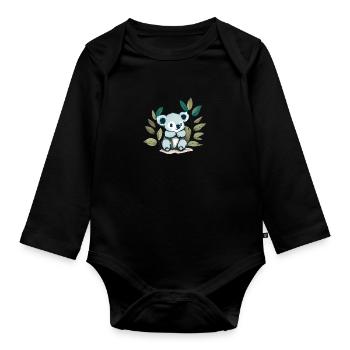 Koalabär mit Eukalyptusblättern - Baby Bio-Langarm-Body - Schwarz - Vorne