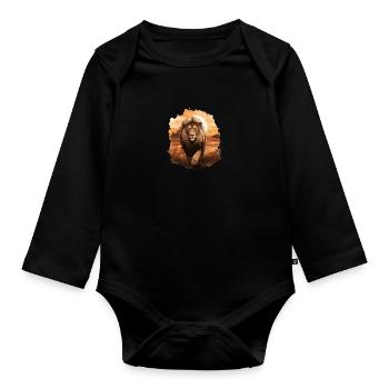 Der Löwe, der König der Tiere - Baby Bio-Langarm-Body - Schwarz - Vorne