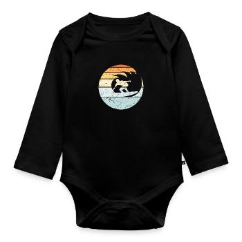 Surfer Surfbrett Runde Welle Vintage Surfen Strand - Baby Bio-Langarm-Body - Schwarz - Vorne