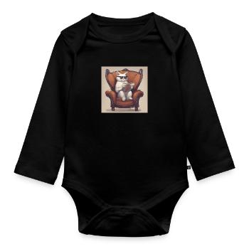 Weiße Katze im Sessel - Baby Bio-Langarm-Body - Schwarz - Vorne