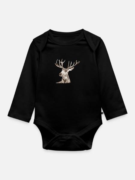Hirsch - Baby Bio-Langarm-Body - Schwarz