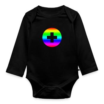 Round rainbow plus cross - Organic Longsleeve Baby Bodysuit - black - Front