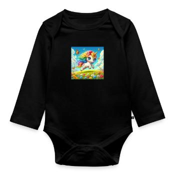 Regenbogenzauber Einhorn - Baby Bio-Langarm-Body - Schwarz - Vorne