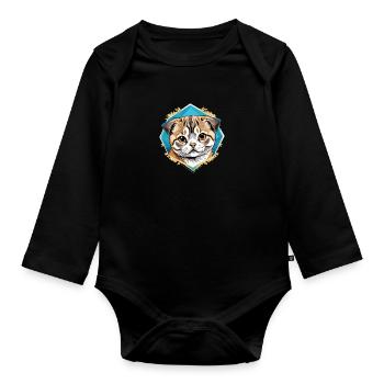 Scottish Fold Cat - Organic Longsleeve Baby Bodysuit - black - Front