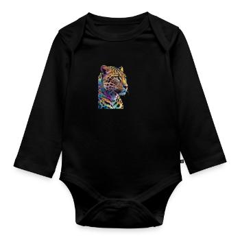 Leopard - Organic Longsleeve Baby Bodysuit - black - Front