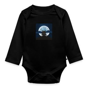 Haunted house with glowing full moon - Organic Longsleeve Baby Bodysuit - black - Front