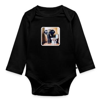 Elephant standing in the toilet - Organic Longsleeve Baby Bodysuit - black - Front