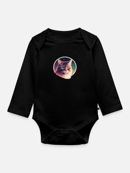 Katze in den Sternen - Baby Bio-Langarm-Body - Schwarz