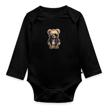 Teddybär Rapper Ganster - Baby Bio-Langarm-Body - Schwarz - Vorne