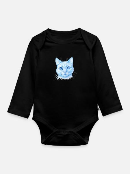 cat hand drawn - Baby Bio-Langarm-Body - Schwarz