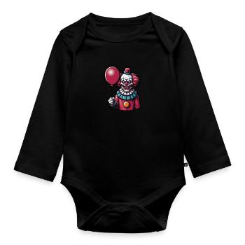 Creepy clown with red hairholding a Red Balloon - Organic Longsleeve Baby Bodysuit - black - Front