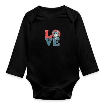 "Liebeskätzchen: Die Magie des Schnurrens" - Baby Bio-Langarm-Body - Schwarz - Vorne
