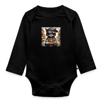 Gato Loco RapCat RapperCat Rapping Cat Klunker - Organic Longsleeve Baby Bodysuit - black - Front